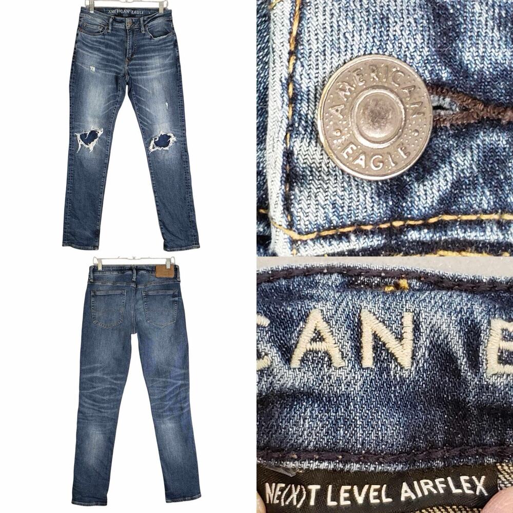 American Eagle AE Jeans Men’s Size 30x32 Flex Denim Blue Slim Distressed